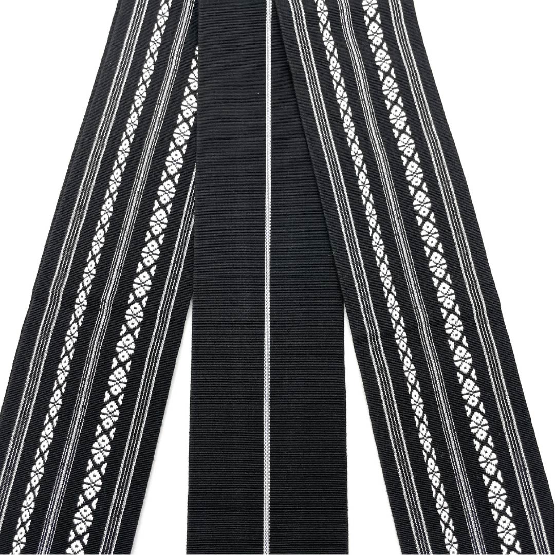 （未仕立）角帯 木綿 博多織 献上柄 リバーシブル 帯丈394cm 幅9.5cm Sランク 黒系 1134000482910