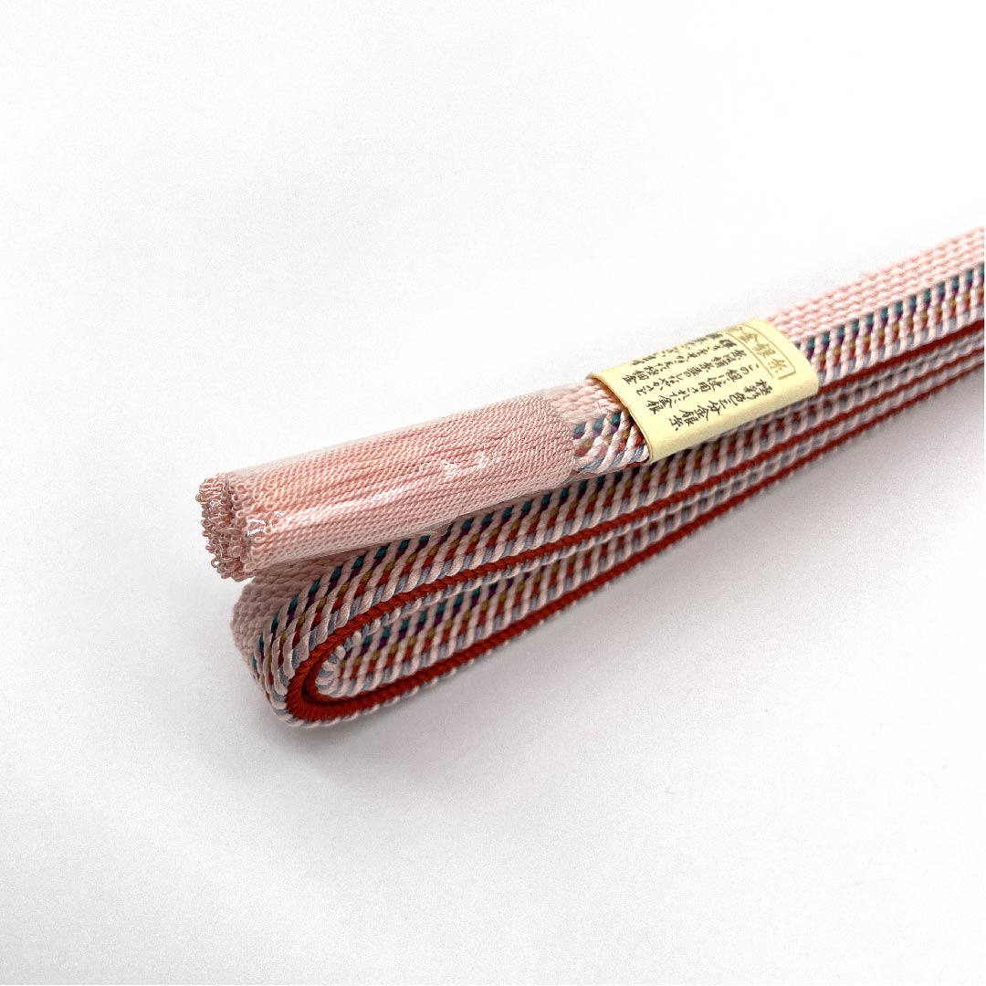 （新古品） 帯締め 正絹 四分紐 曙色（あけぼのいろ） 極彩色三分金銀糸使用 新古品 長さ約165cm 幅約1.5cm セミフォーマル Sランク ピンク系 1135002682313