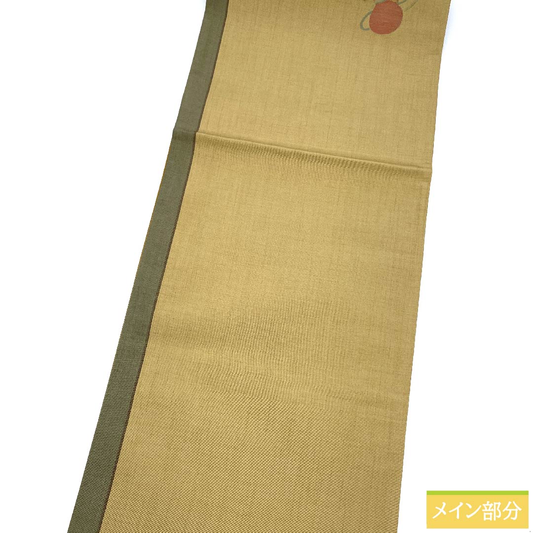 袋帯 山吹鼠色（やまぶきねずいろ） 瓢箪 梅 紬地 帯丈444cm 正絹 Aランク ポイント柄 カジュアル ベージュ系 1123011113325