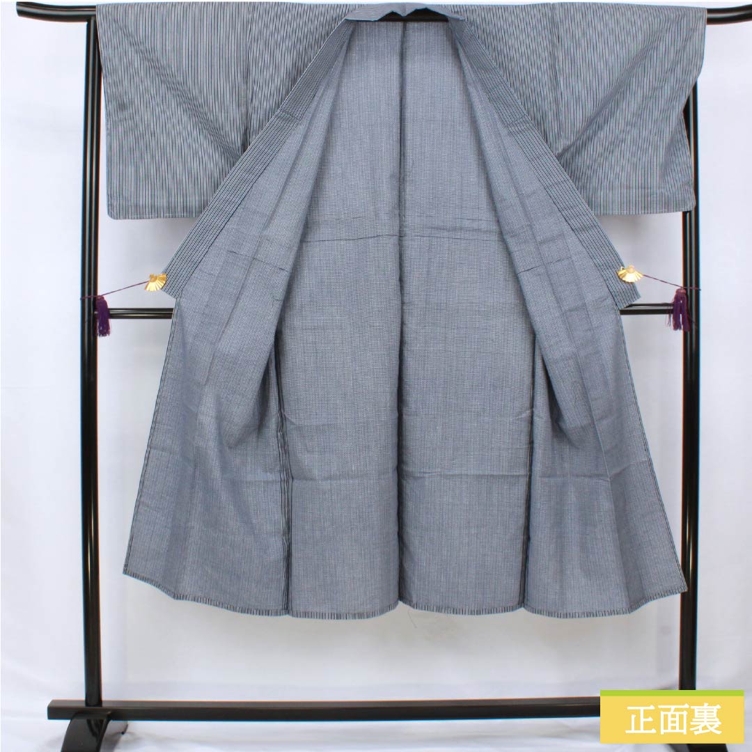 Men's Cotton Yukata, Length 137cm, Sleeve Length 67cm, Navy Blue, Striped, S Rank, Single Layer, Navy Blue, 1138000052318