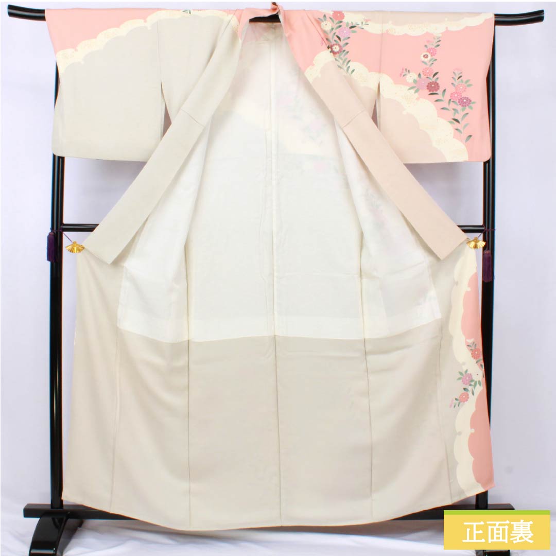 訪問着 正絹 Aランク 袷 身丈159.5cm 裄丈66cm 東雲色（しののめいろ） 京友禅 菊 紗綾形 ピンク系 1112007353313