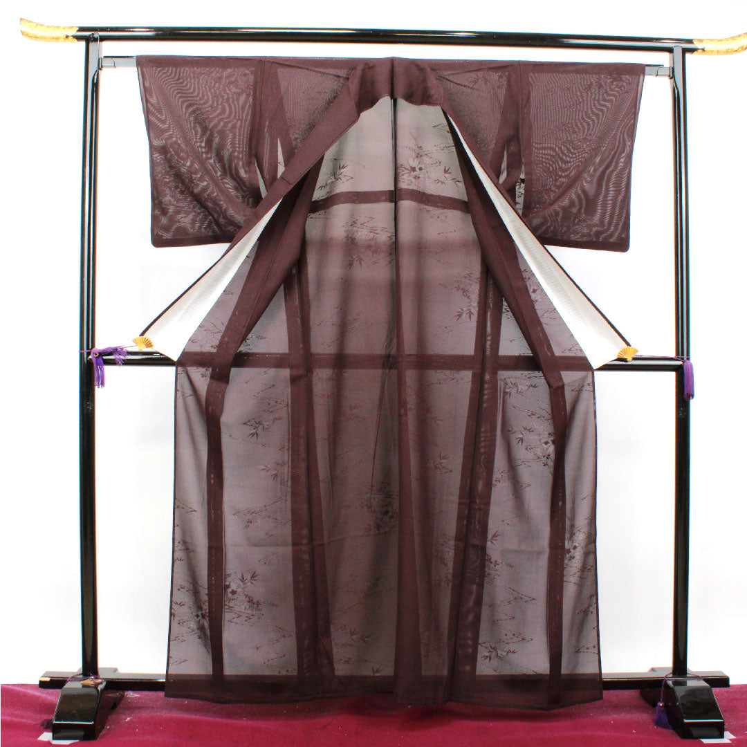 夏物 正絹 色無地 身丈163cm 裄丈64cm 至極色（しごくいろ） 流水 笹 絽 Sランク 紫系 1132001402420