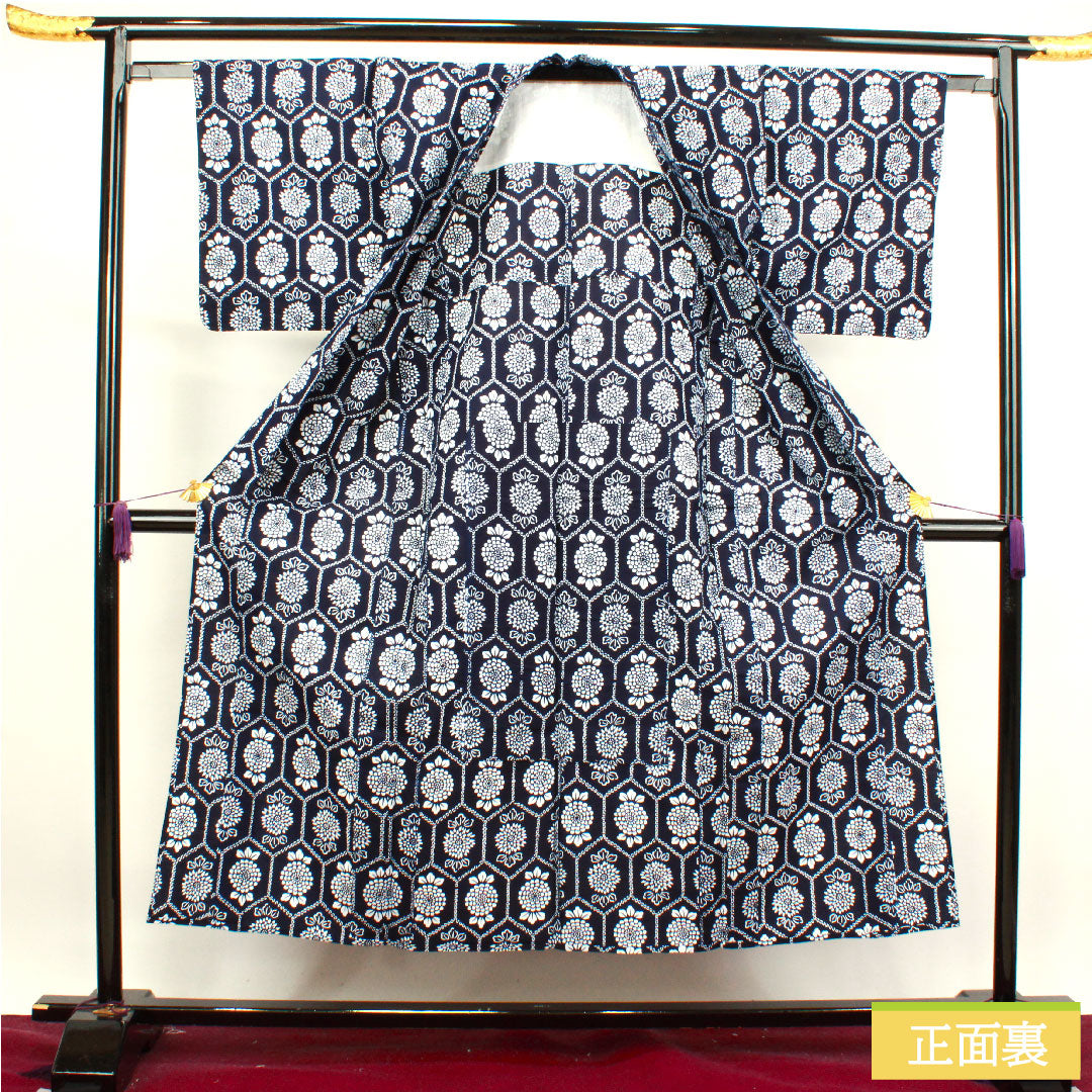 Yukata Cotton Length 149.5cm Sleeve length 62.5cm S rank Single layer Navy blue Ping Pong Mum 1118004612118