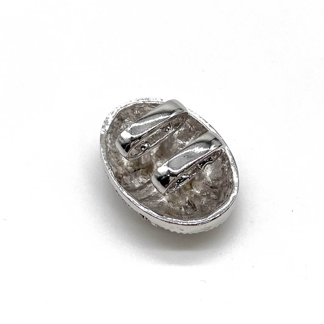 （新古品） 帯留め ガラス カジュアル  スワロフスキー 楕円形 長さ約2.5cm 幅約3cm  Sランク 銀系 1137001122922