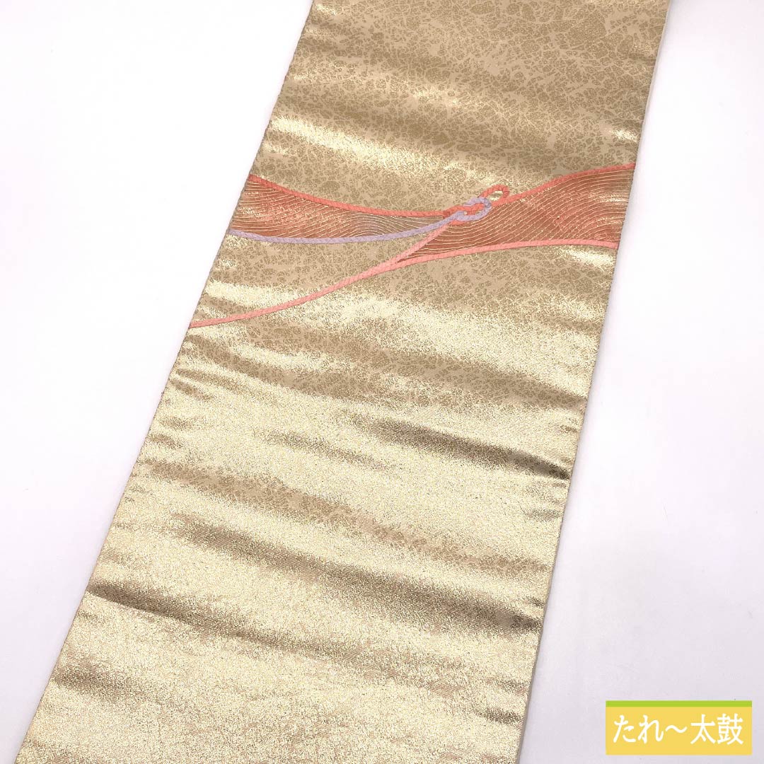 Nagoya Obi, Pure Silk, Grade A, Braided Pattern, 356cm Long, Pointed Pattern, Semi-Formal, Gold, 1124010633321, Nagoya Style