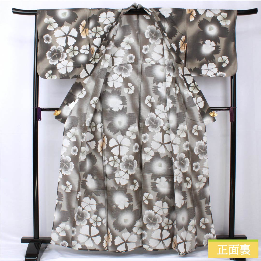 Yukata Cotton Length 161cm Sleeve length 67.5cm S rank Single layer Grayish charcoal gray (keshizuminezumiiro) Autumn cherry blossom 1118005312422