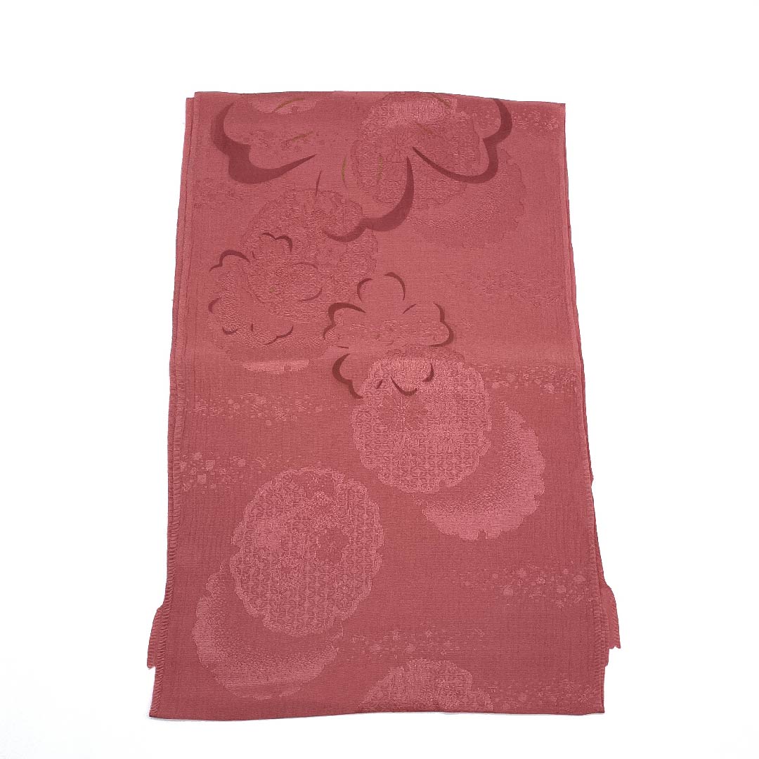 （新古品） 帯揚げ 正絹 フォーマル 紅梅色（こうばいいろ） 雪輪 桜 七宝 長さ約168cm 幅約30cm Sランク ピンク系 1136000212913