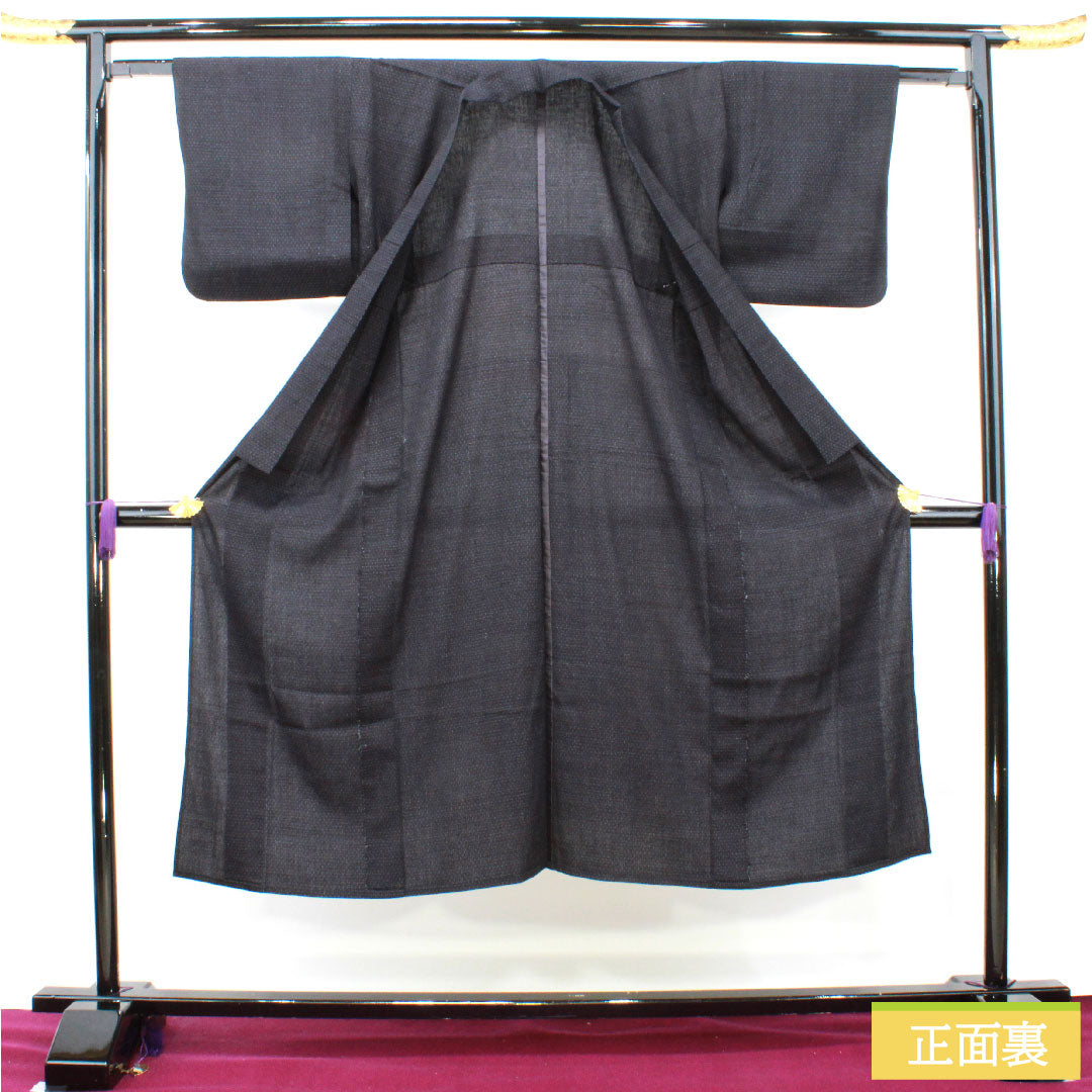 紬 正絹 身丈141cm 裄丈61.5cm  本藍染 十字絣 Sランク 単衣 紺系 1116003182118