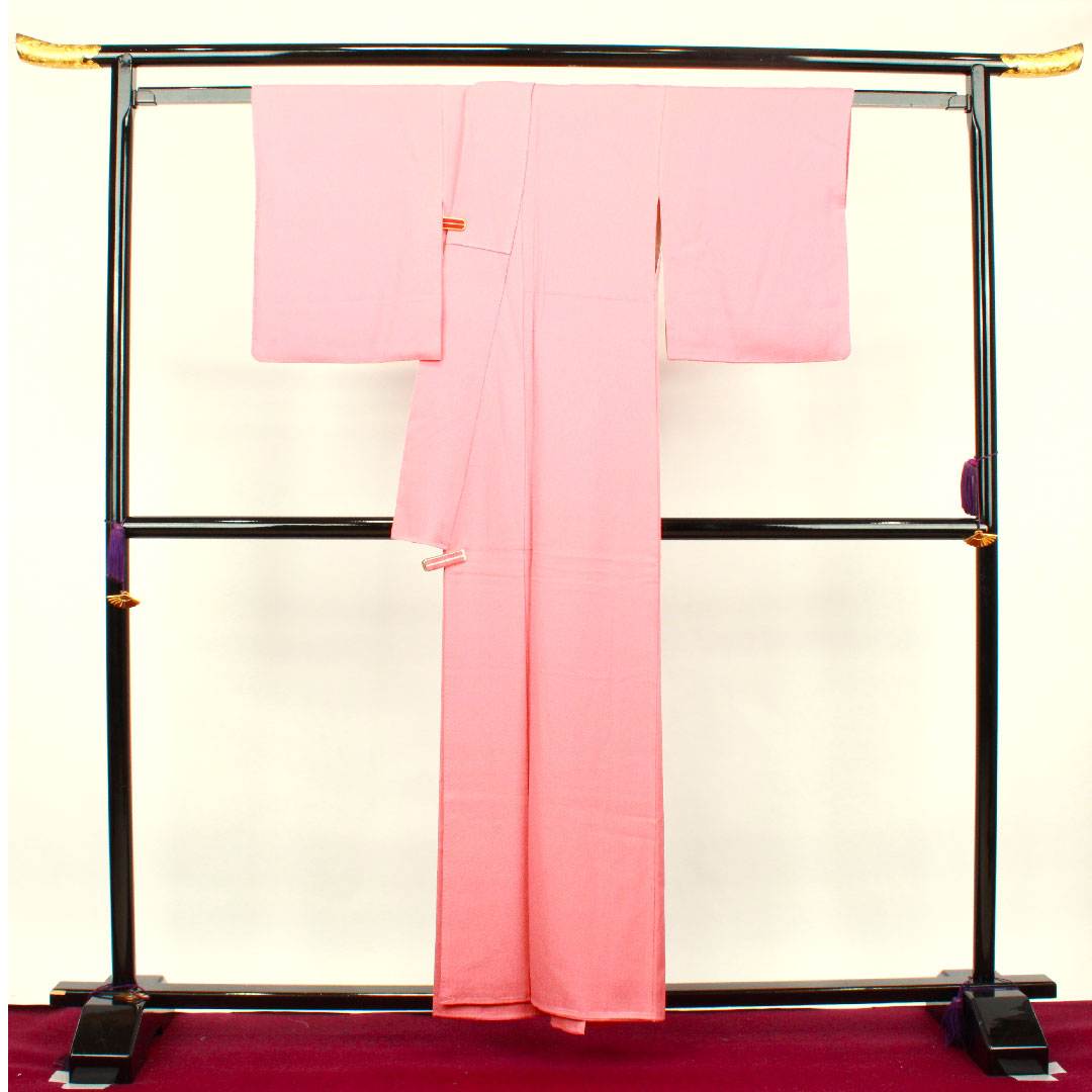 色無地 長春色 菊 八重片喰  身丈153.5cm 裄丈61cm 袷  正絹 Aランク ピンク系 1114000593213