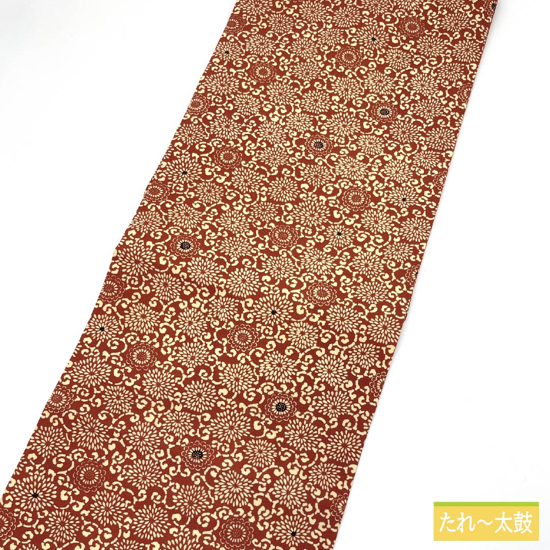 Nagoya obi, red sappan color, stencil dyeing, floral arabesque, obi length 348cm, pure silk, S rank, full length, casual, brown, 1124007742314, Nagoya style