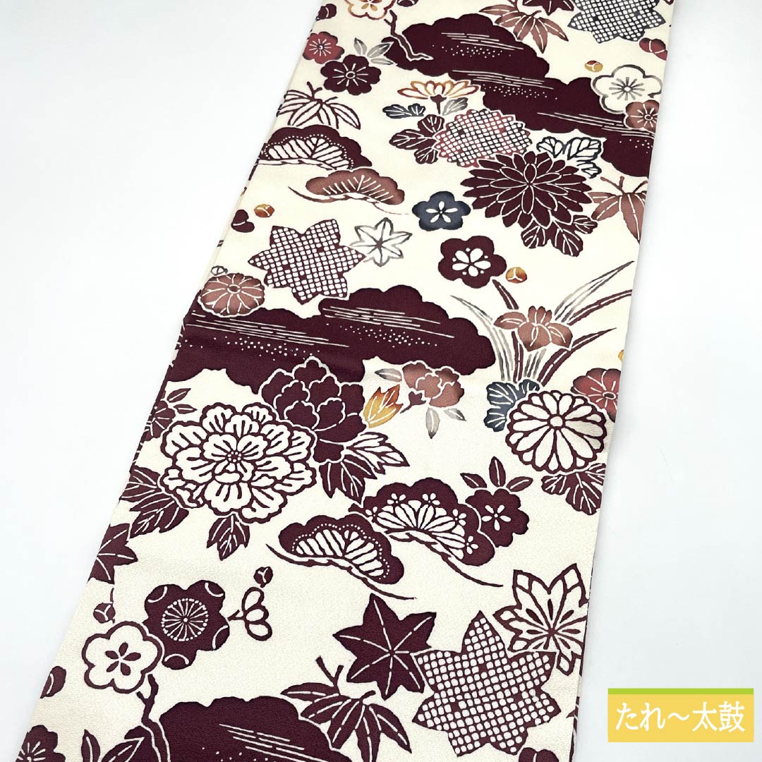 名古屋帯 乳白色色（にゅうはくしょくいろ） 京紅型 紅型調模様 梅 帯丈360cm 正絹 Sランク 全通 カジュアル 白系 1124006542311 名古屋仕立て