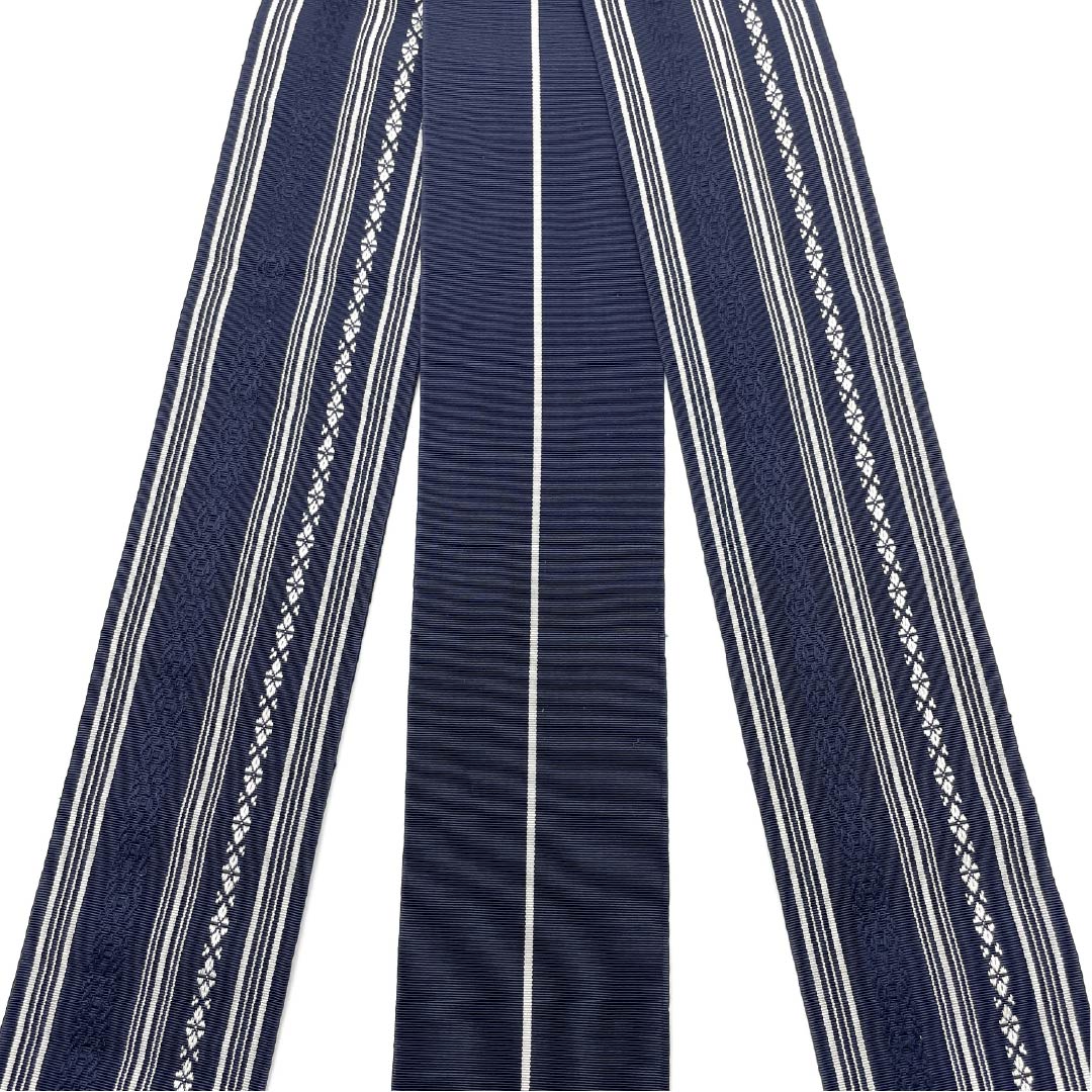 （未仕立）角帯 木綿 燻色（ふすべいろ） 博多織 献上柄 帯丈376cm 幅8.5cm Sランク 紺系 1134000472918