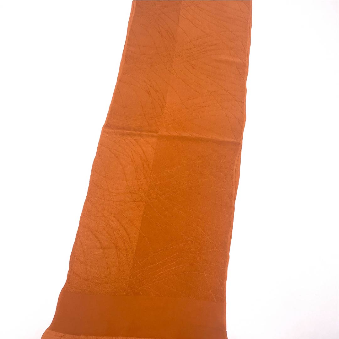 S-Rank Silk Obiage (Sash) - Casual Style, Red Lead Color, Curved and Geometric Pattern, Approximately 160cm Long, Approximately 27cm Wide, Orange, Item Number: 1136002002926