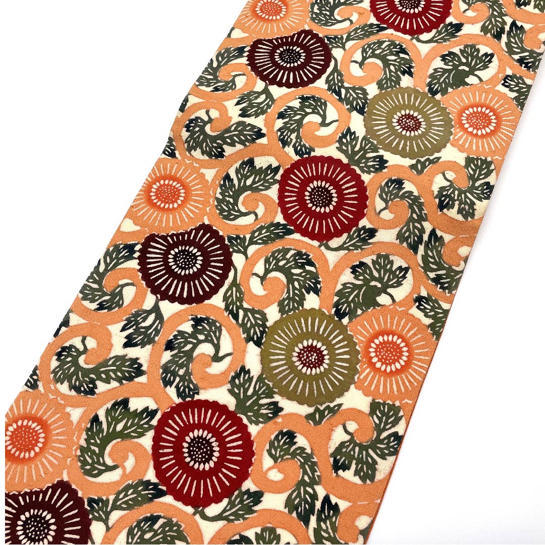 名古屋帯 生成り色 型染 花唐草 帯丈325cm 正絹 Sランク 全通 カジュアル 白系 1124003602311  名古屋仕立て