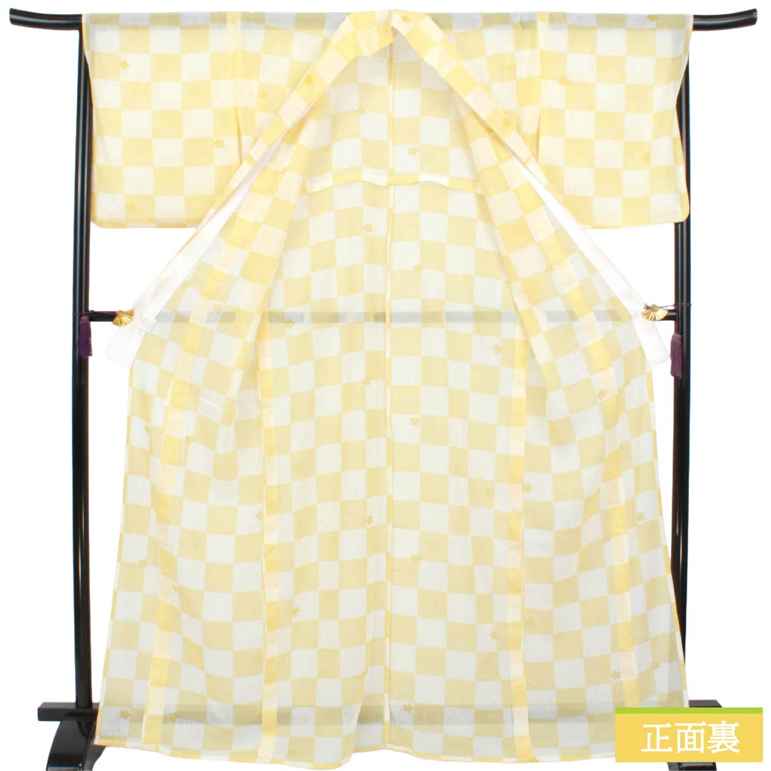 【未使用品】小紋　身幅Ｌ寸 リサイクル着物】夏物 ポリエステル 小紋 Sランク 身丈167.5cm 裄丈