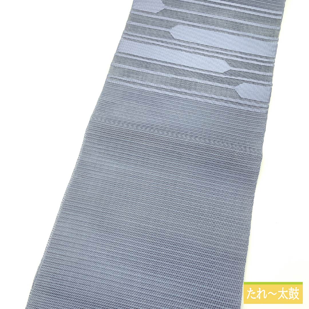 名古屋帯 青袋鼠色（せいたいねずいろ） 夏帯 抽象模様 帯丈373cm 正絹 Sランク ポイント柄 カジュアル 青系 1124008722317 松葉仕立て