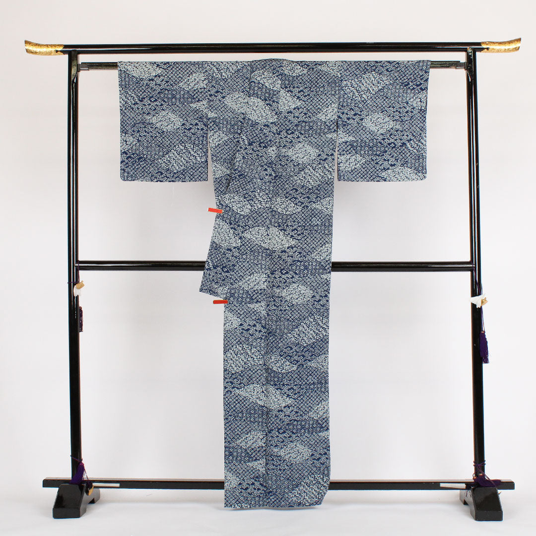Komon, Length 162.5cm, Sleeve length 64cm, Single layer, Floral pattern, Pure silk, S rank, Navy blue, 1115000162318