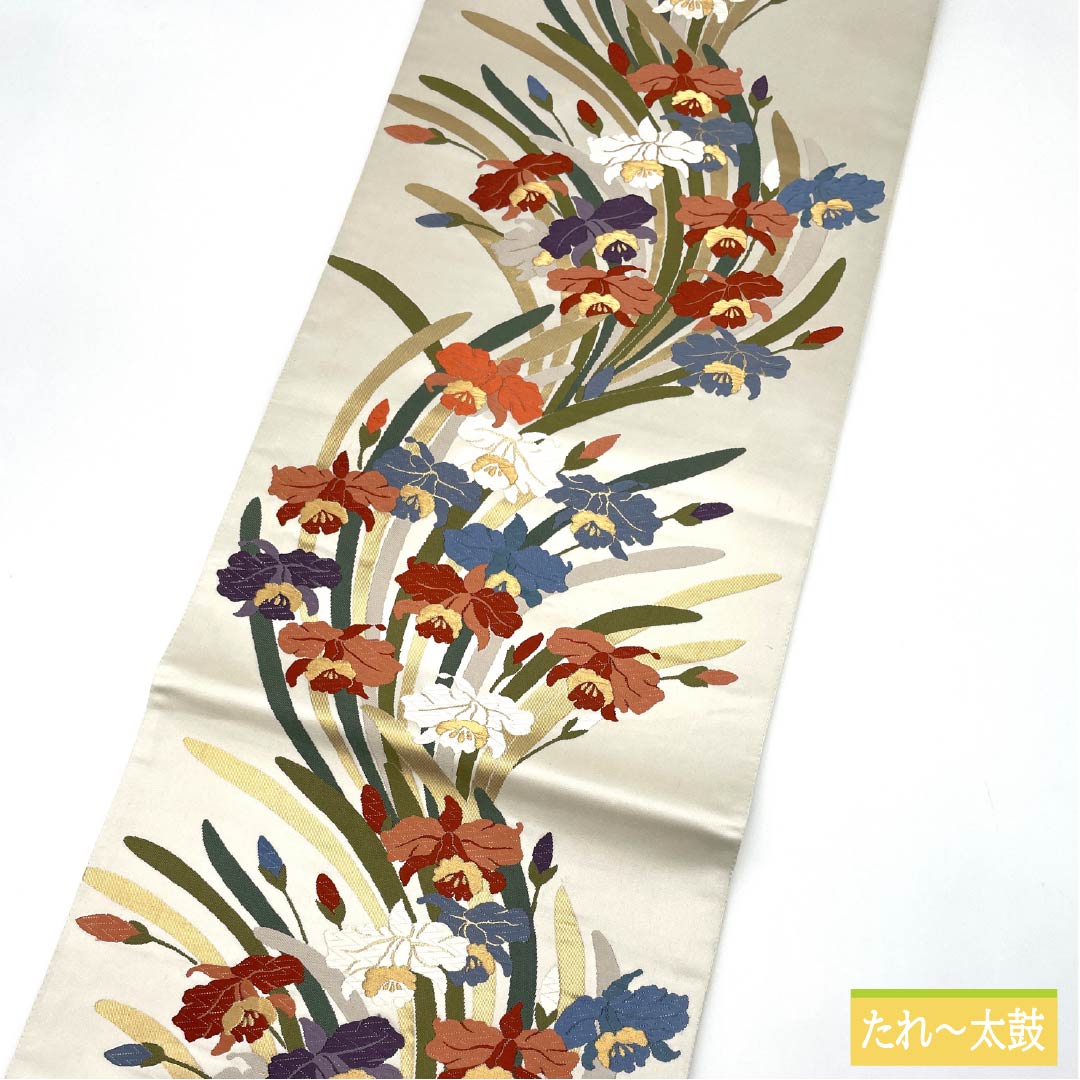 Fukuro Obi, pure silk, floral pattern, obi length 442cm, S rank, six-way, formal, white, 1123013912311