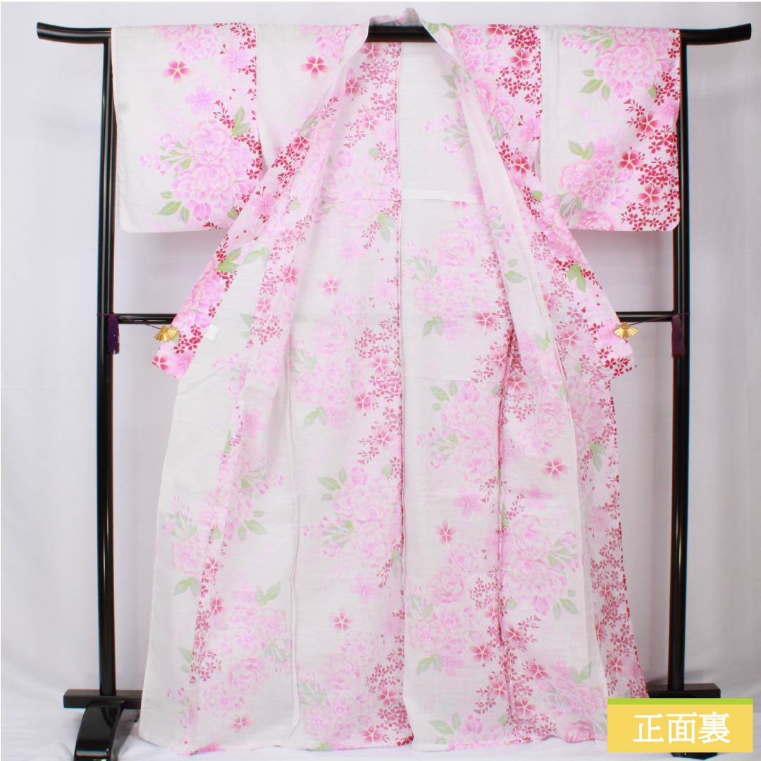 浴衣 木綿 身丈167.5cm 裄丈65.5cm Sランク 単衣 白系 総花 1118005922511