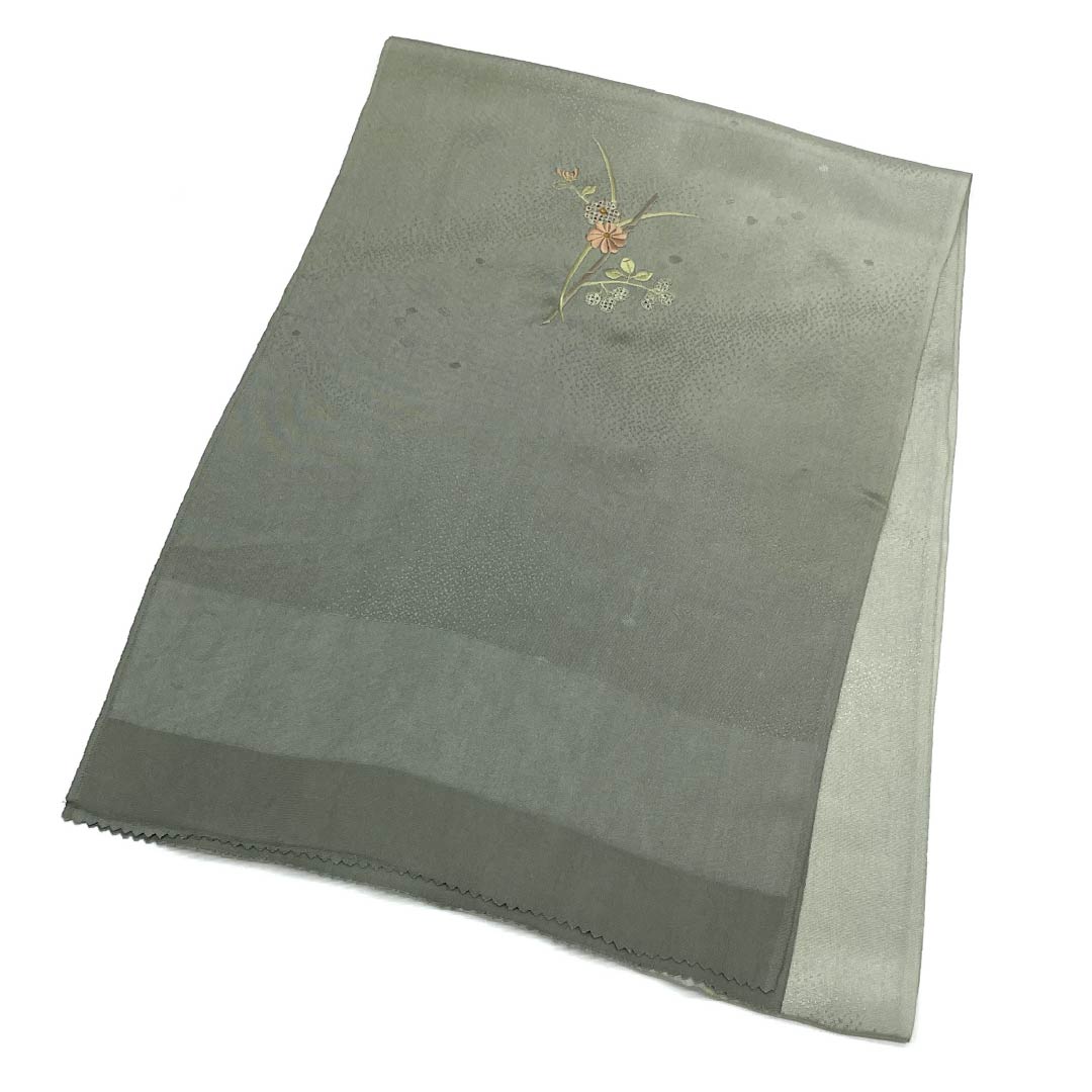 Obiage Silk S Rank Semi-Formal Rikyu-nezumi (grayish brown) Floral Embroidery Gradation Length approx. 172cm Width approx. 30.5cm Grayish 1136002422922