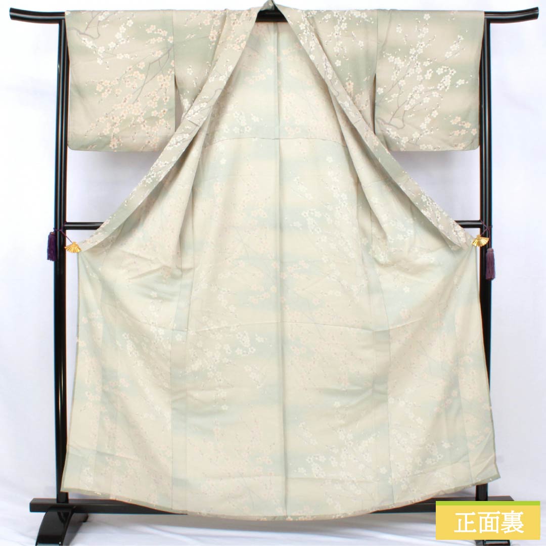Komon Polyester S Rank Length 161cm (63.4in) Sleeve-to-sleeve 66cm (26.0in) Unlined Enshū-nezumi (Muted Gray) Stenciled Dyeing Gradated Dyeing Cherry Blossom Washable Kimono Beige-tone 1115007802425