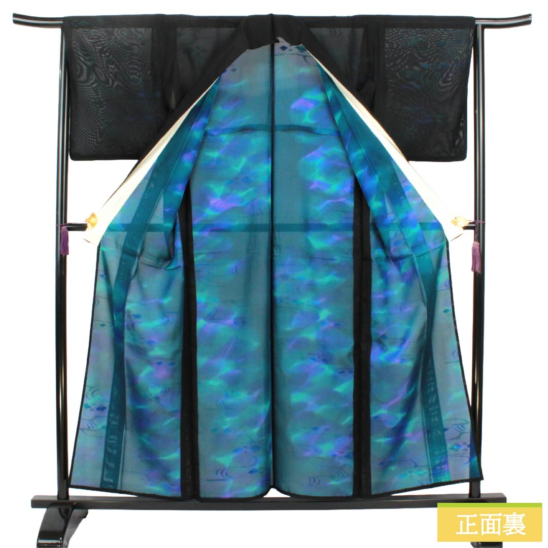 夏物 正絹 お召 Aランク 身丈155.5cm 裄丈65cm 抽象模様 紗 黒系 1132004643310