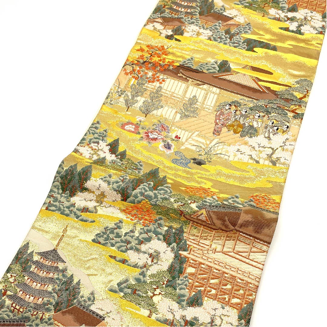 袋帯 金色 時代人物模様 帯丈440cm 正絹 Aランク 六通 フォーマル 金系 1123003133321