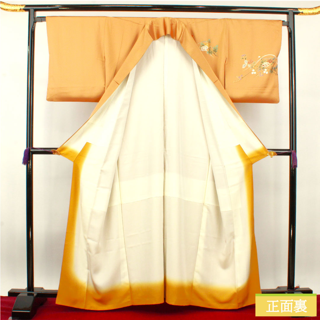 Homongi (formal kimono) Length 163cm Sleeve length 66cm Loquat brown Kyo-Yuzen Floral pattern Pure silk S rank Brown 1112003912414