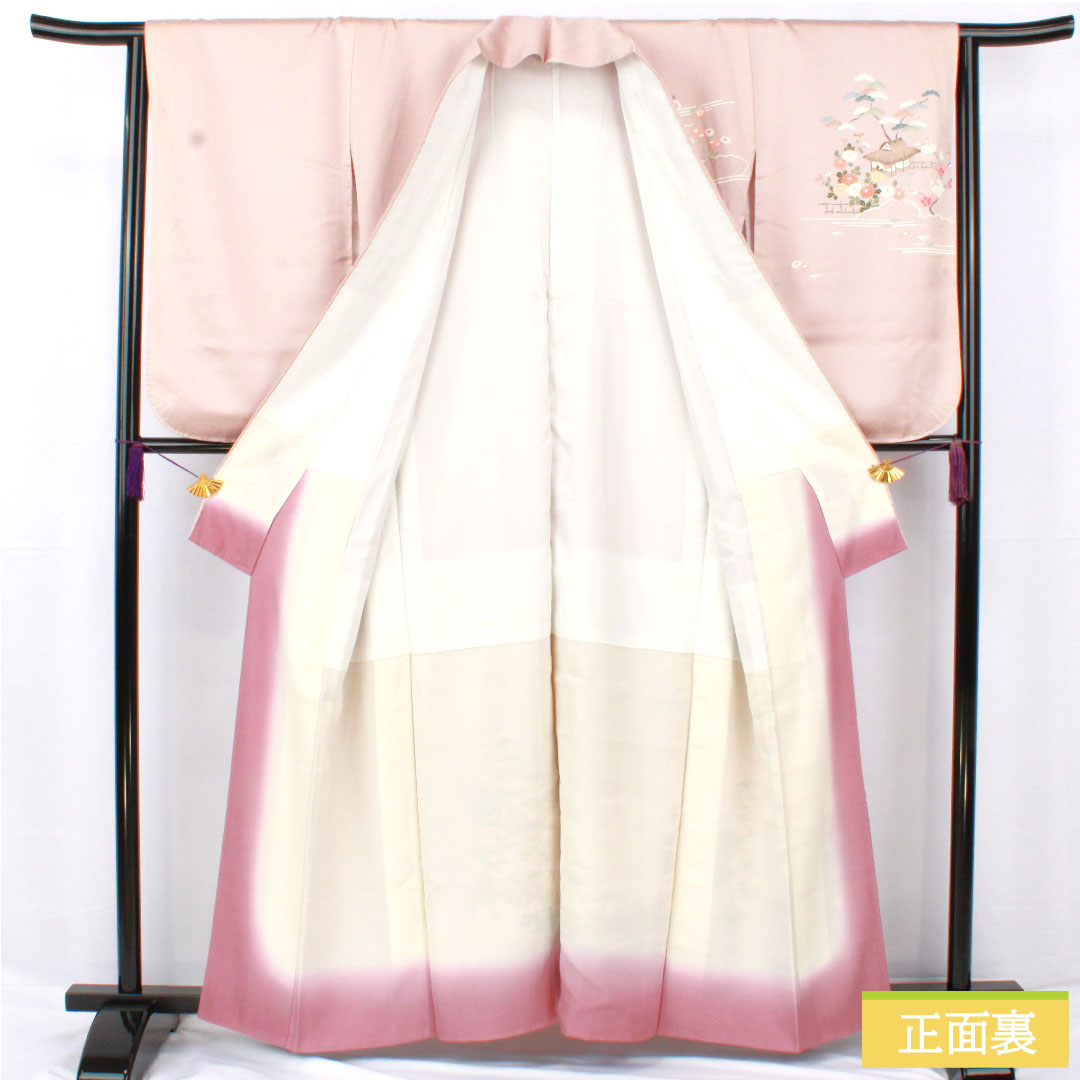 訪問着 正絹 袷 身丈160.5cm 裄丈63cm 白梅色（しらうめいろ） 京友禅 茶屋辻模様 Bランク ピンク系 1112005894413