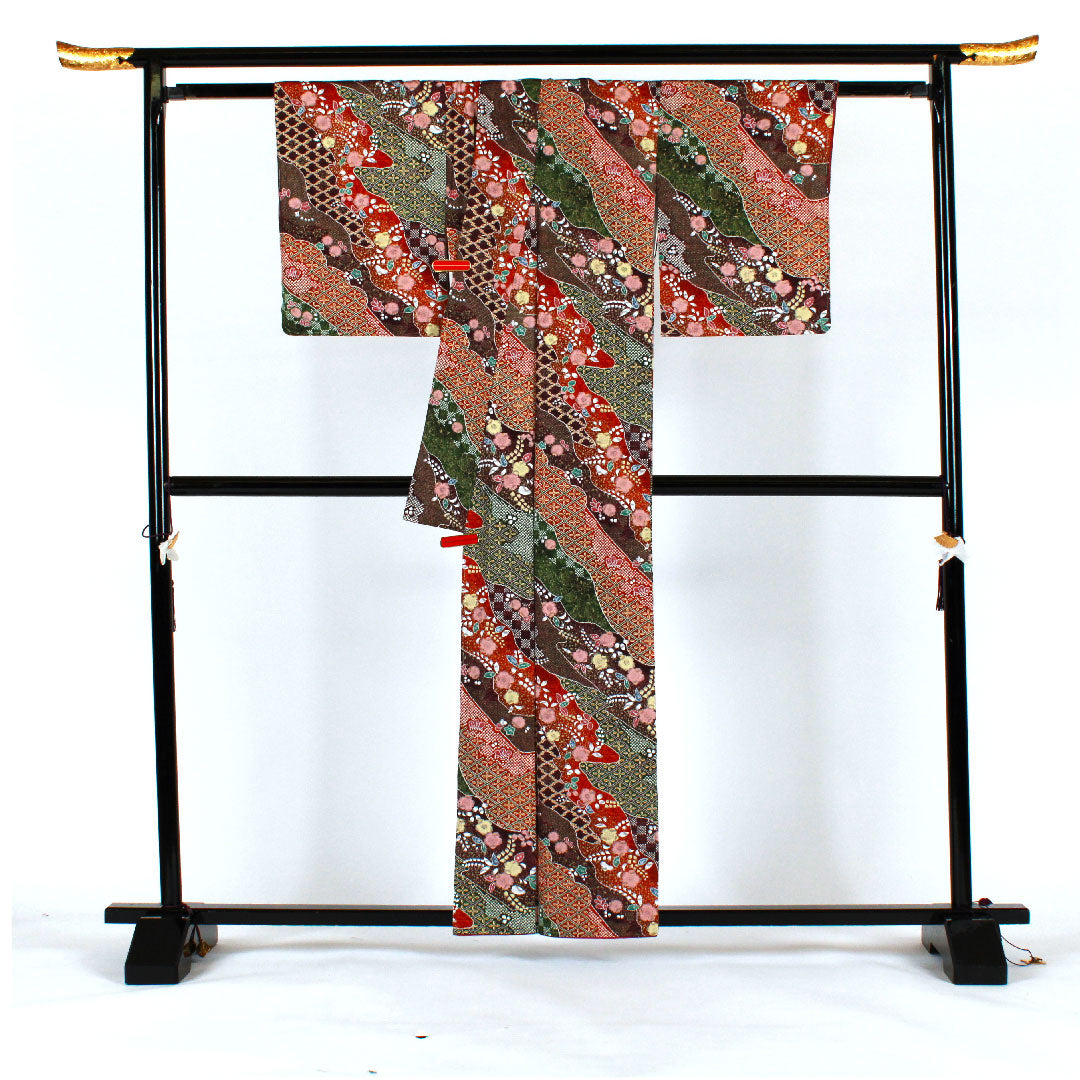 小紋 身丈160cm 裄丈65cm 袷  辻ヶ花  正絹 Sランク 茶系 1115000722314