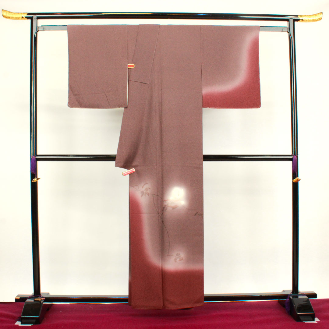 訪問着 袷 身丈158.5cm 裄丈65cm 錆臙脂色 天目染 作家物 花模様 正絹 Sランク 茶系 1112002422314