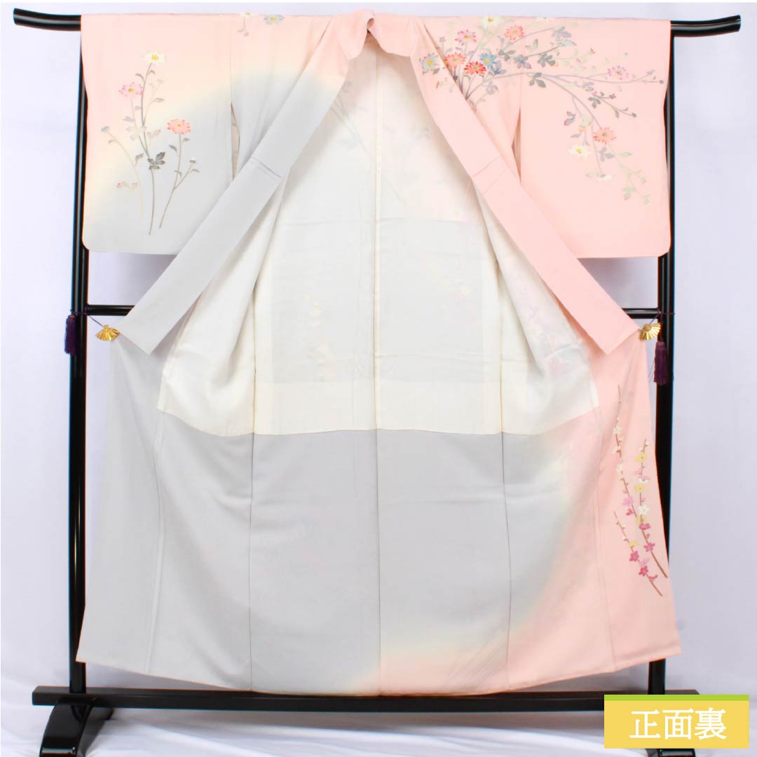 Visiting Kimono, Pure Silk, A-Rank, Lined, Length 157cm, Sleeve Length 65.5cm, Otomeiro (Girl's Color), Single Crest, Mokko (Pink Quince) Design, Kaga Yuzen, All-Flower Design, Artist's Work, Pink, Product Number: 1112006873313