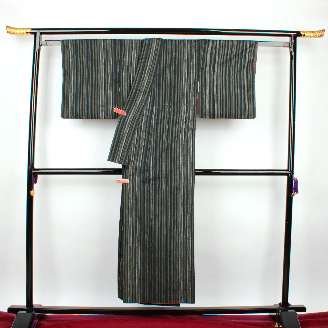 紬 身丈150cm 裄丈65cm 縞 十日町紬 正絹 Aランク 袷 グラデ 1116001833199