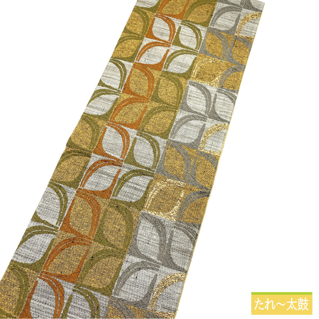 リサイクル着物】袋帯 正絹 Sランク 紬地 抽象模様 帯丈478cm 六通