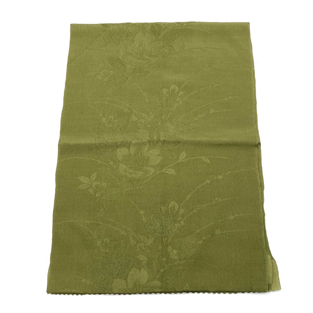 Obiage, pure silk, semi-formal, Baikou brown, floral pattern, classic pattern, length 166cm, width 29cm, S rank, green, 1136000572919