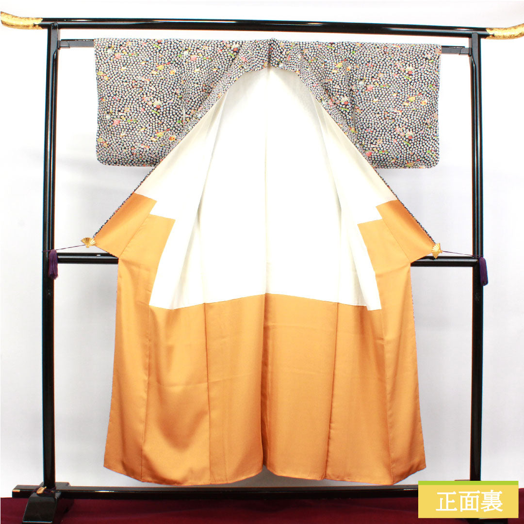 小紋 正絹 身丈152cm 裄丈60.5cm 袷  吉祥文様 しつけ糸付き 未使用品  Sランク 黒系 1115003822210