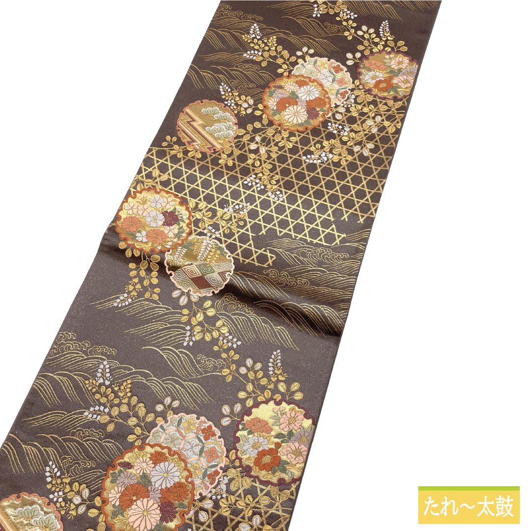 袋帯 正絹 Sランク 都鼠色（みやこねずいろ） 西陣織 本金箔二重箔 雪輪 慶長柄 帯丈436cm 六通 フォーマル グレー系 1123017652322