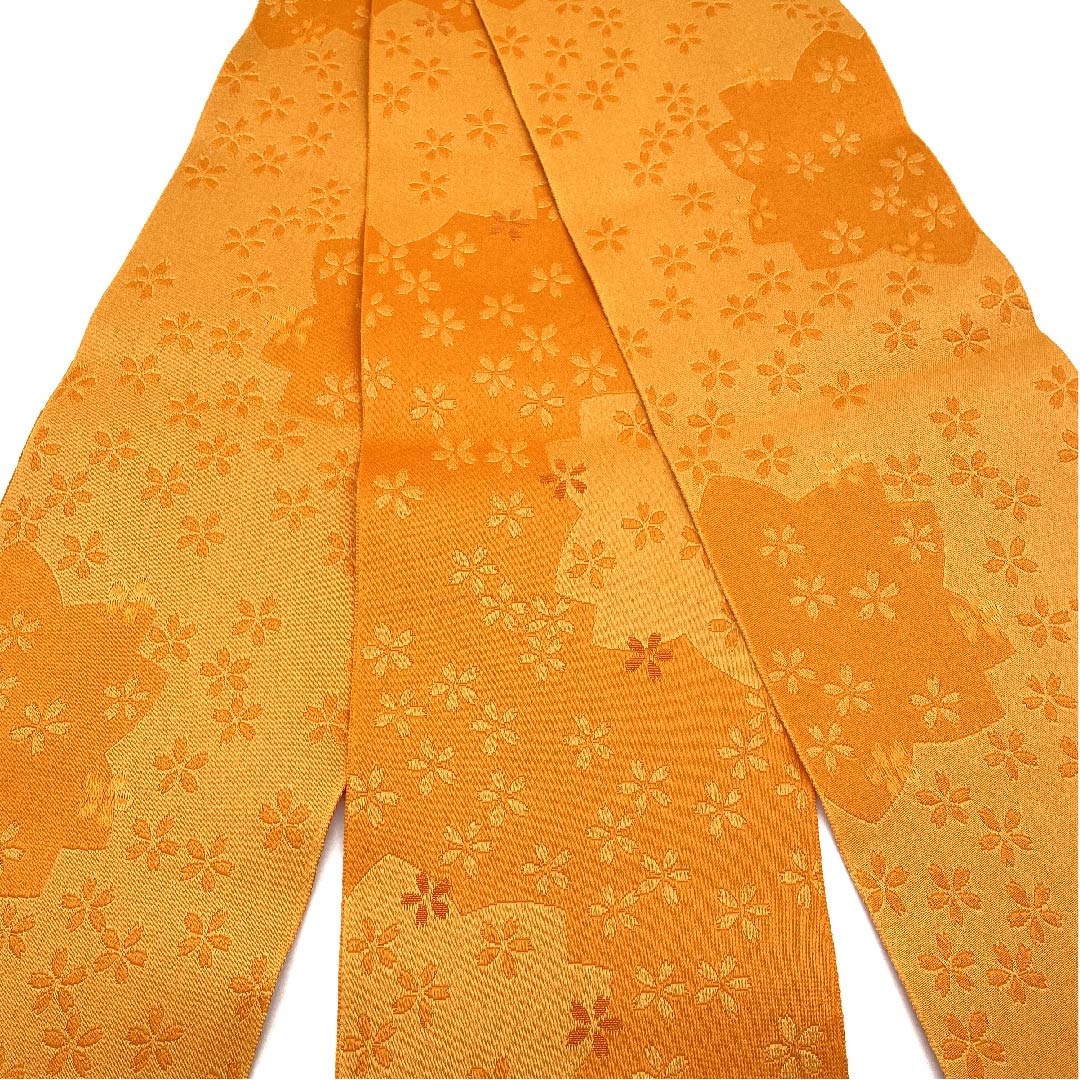 半幅帯 ポリエステル 帯丈348cm 橙色（だいだいいろ） 桜 花柄 リバーシブル 橙系 Aランク 1125001333326