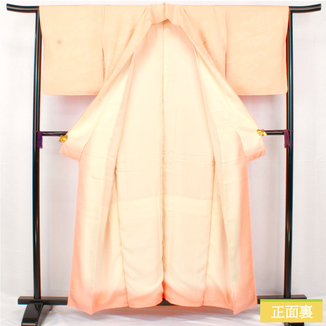 色無地 正絹 身丈157cm 裄丈65cm 綸子 一つ紋 下り藤 袷 Sランク ピンク系 1114001862313