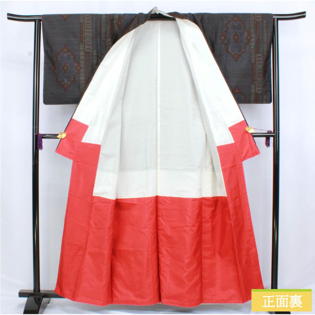 紬 正絹 Sランク 身丈159.5cm 裄丈63cm 紺色（こんいろ） 抽象模様 袷 紺系 1116004162318