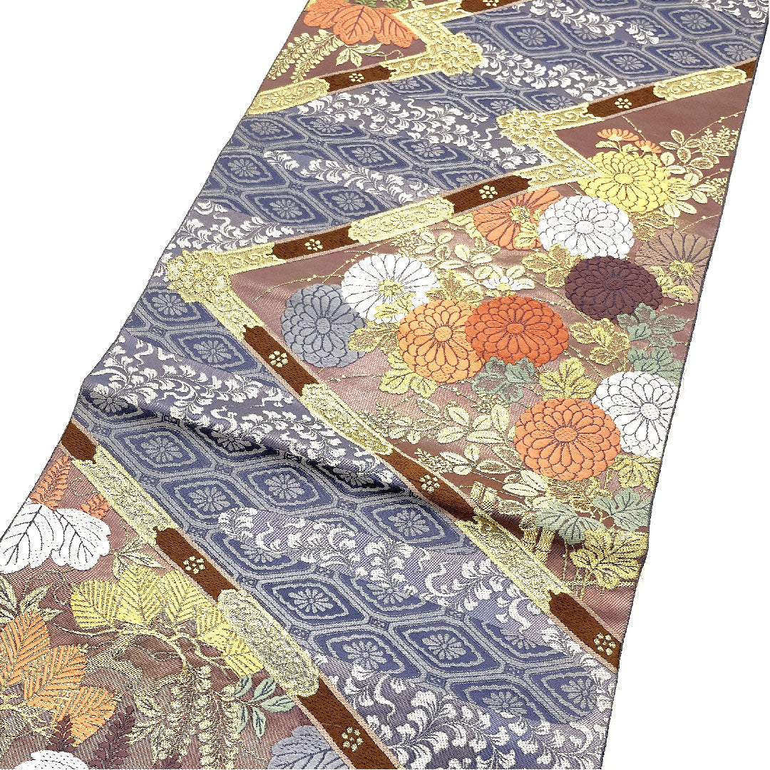 （未仕立）袋帯 縁起柄 桐 留袖用 小森織物 帯丈428cm 正絹 NEWランク 六通 フォーマル 青系 1123002521317