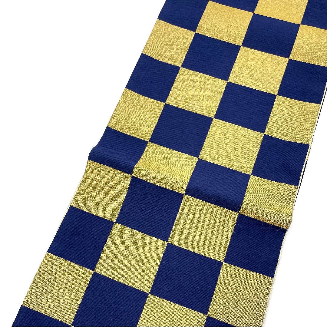 袋帯 金色 振袖用 市松 帯丈440cm 正絹 Aランク 六通 フォーマル 金系 1123006313321