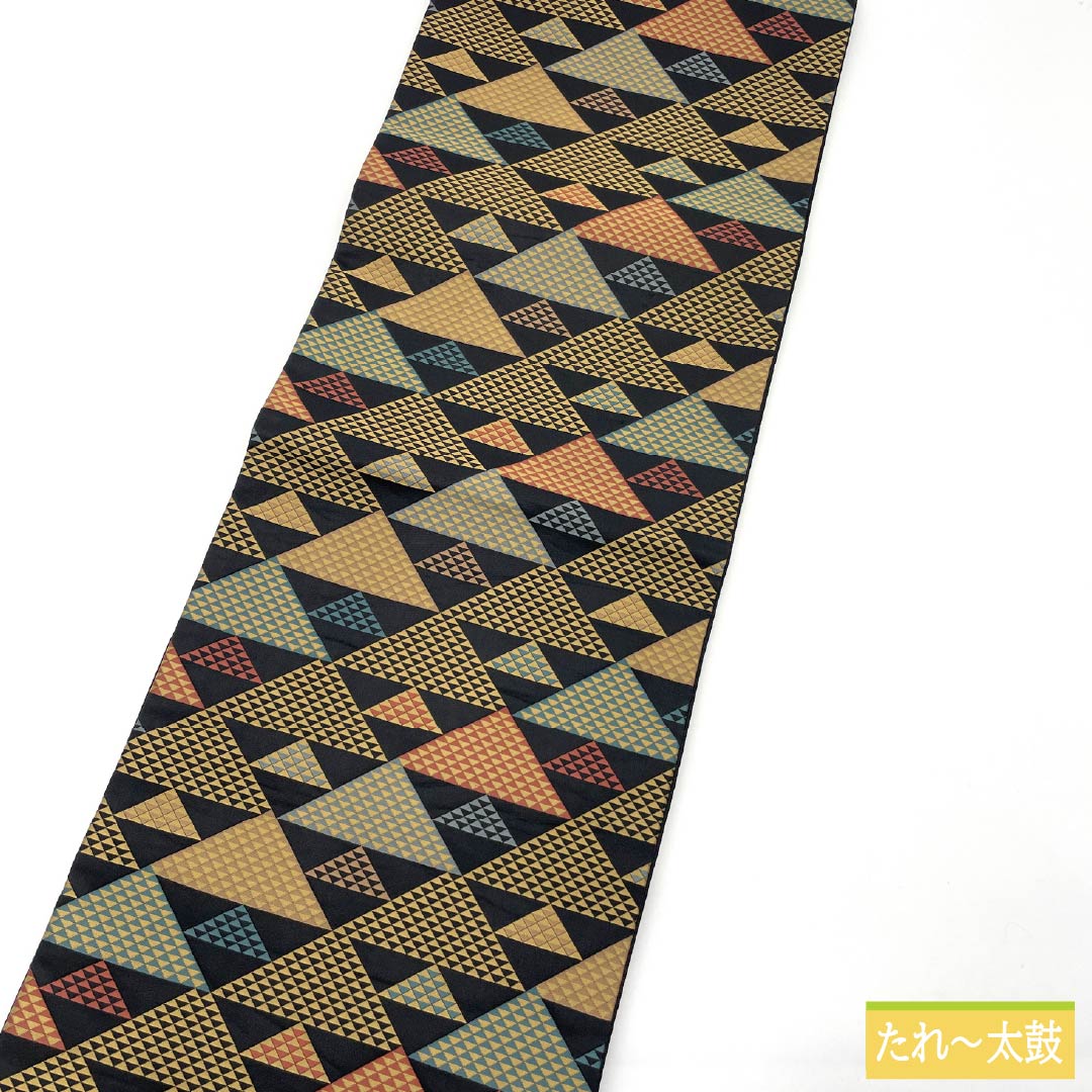 （京袋帯）名古屋帯 ポリエステル Sランク 京袋帯 鱗   帯丈378cm 全通 カジュアル 黒系 1124010912310 開き仕立て