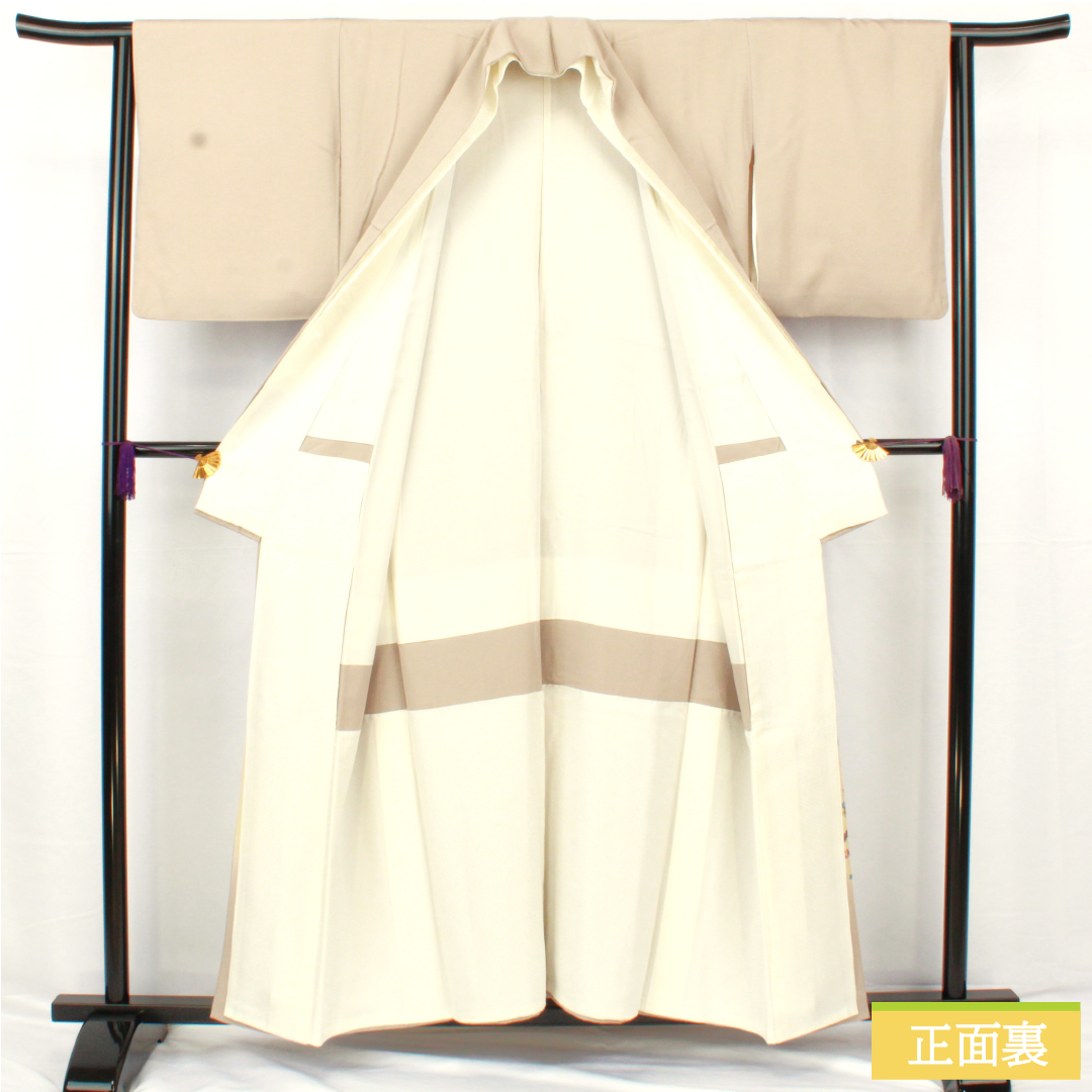 色留袖 正絹 身丈157cm 裄丈63cm 袷 白茶色（しらちゃいろ） 京友禅 作家物 銀閣寺 五つ紋 木瓜 Aランク ベージュ系 1111001553325