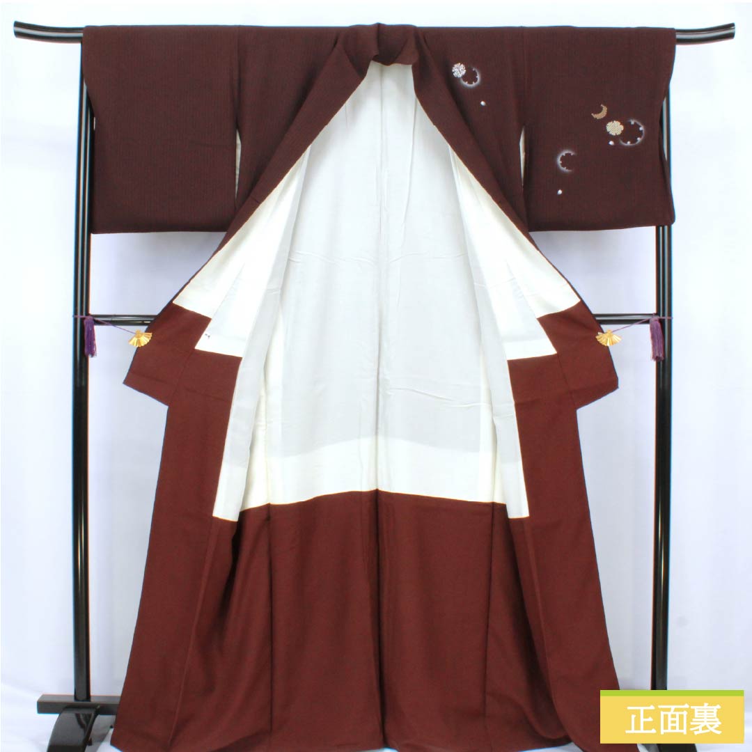 訪問着 正絹 Sランク 袷 身丈165.5cm 裄丈68cm 臙脂墨色（えんじずみいろ） 京友禅 付下げ 雪輪 うさぎ 刺繍 紫系 1112006722520