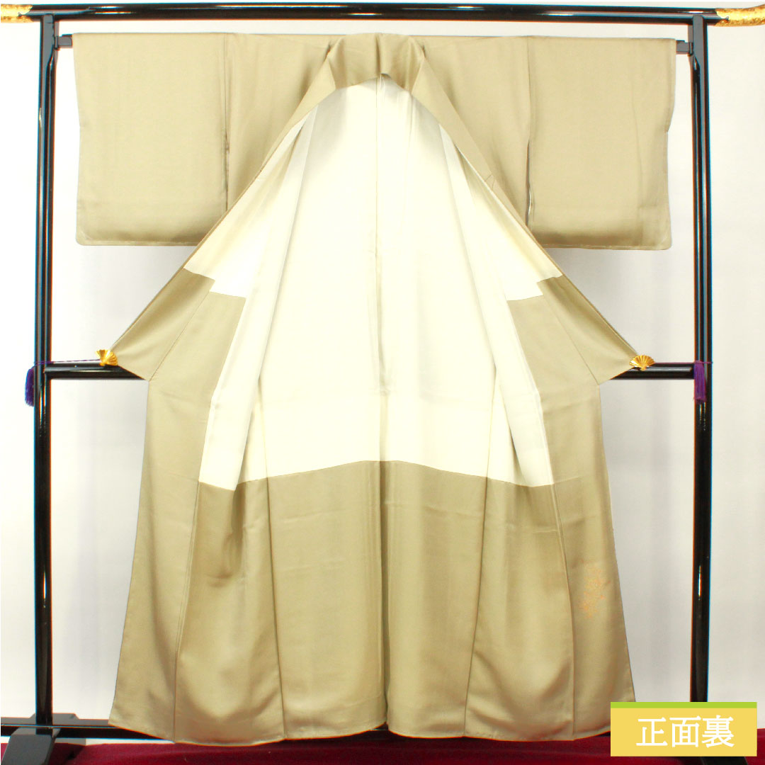 色留袖 正絹 身丈159cm 裄丈68cm 袷 亜麻色（あまいろ） 京友禅 風景模様 一つ紋 剣片喰 しつけ糸付き 未使用品 Sランク ベージュ系 1111001352325