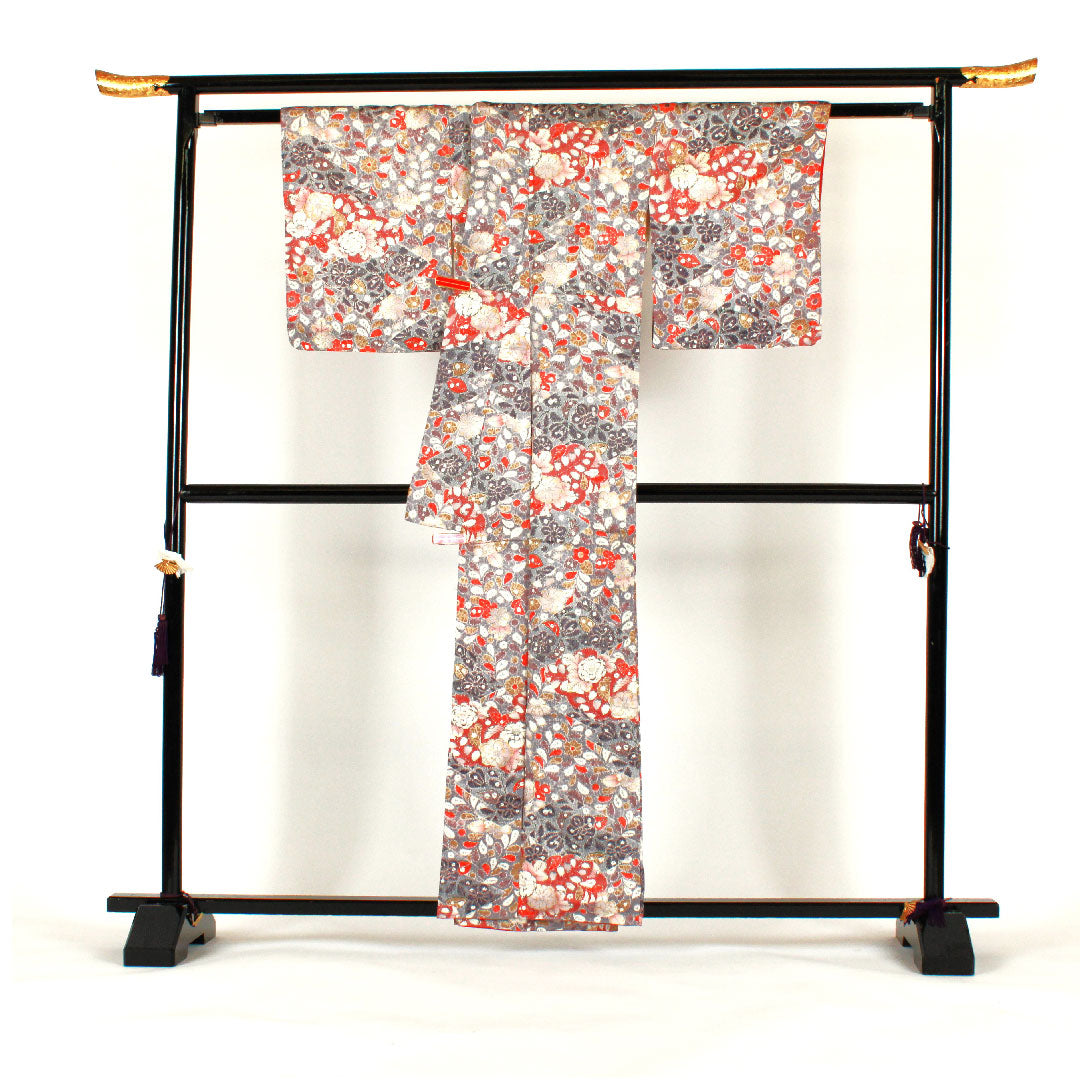 小紋 身丈160cm 裄丈66cm 袷  辻ヶ花 正絹 Sランク グレー系 1115000592322