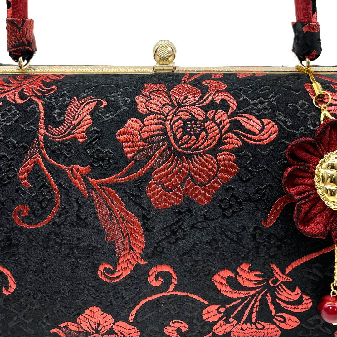 リサイクル着物】和装バッグ カジュアル 黒色（くろいろ） 花柄