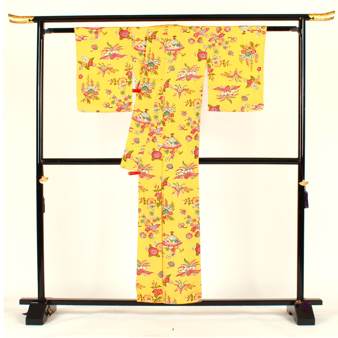 小紋 身丈156.5cm 裄丈64cm 袷  紅型  正絹 Aランク 黄系 1115002033323