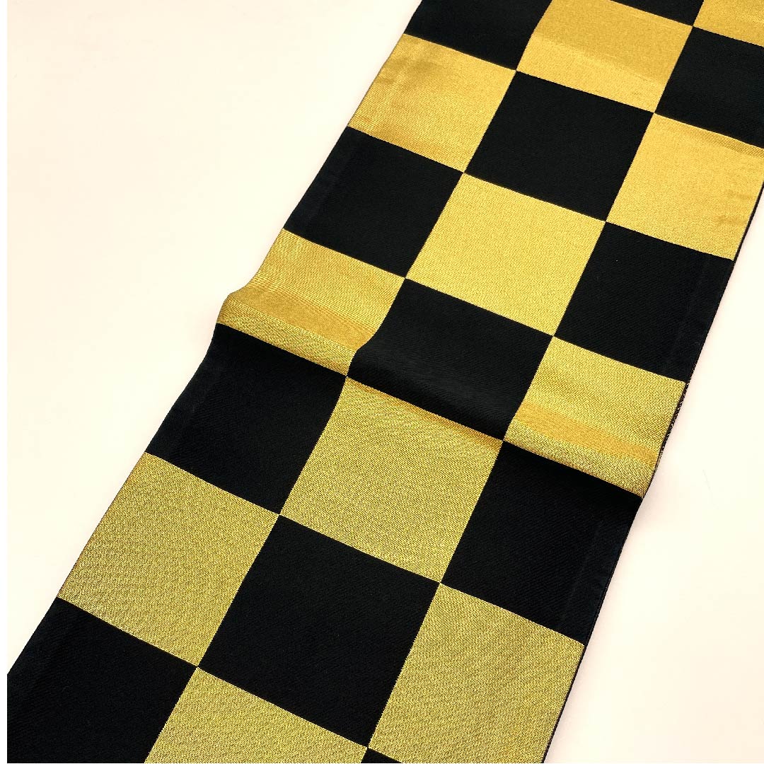 袋帯 金色 振袖用 市松 帯丈440cm 正絹 Sランク 六通 フォーマル 金系 1123006432321